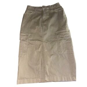 Cambridge Dry Goods Polly Size 8 Cargo Pencil Skirt Army Green Front‎ Slit Maxi